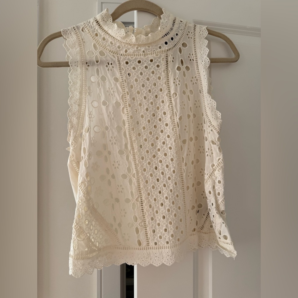 Eyelet Cream Lace Sleeveless Top